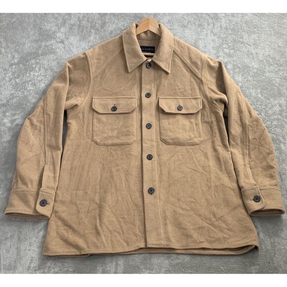 AllSaints Shirt Jacket Mens Medium/Large Loki Wool Blend Button Up Shacket Brown - Picture 1 of 10